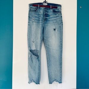 Pistola Straight Faded Blue Distressed Ankle Jeans